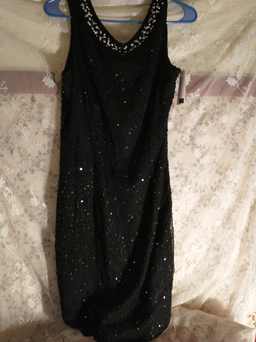 Vintage Patchouli Black Beaded Collar Evening Dress Sleeveless Size Medium